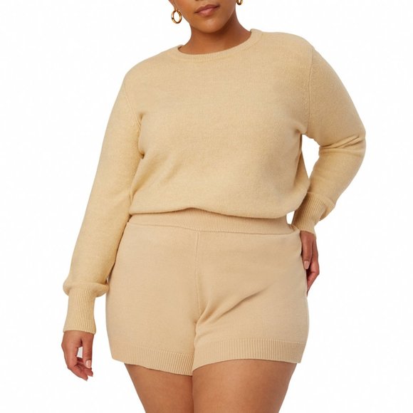 Danielle Bernstein Sweater Women Plus Crew Neck Long Sleeve Knit Pullover Tan 1X - Picture 1 of 7